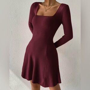 Shein Dress | Red Ribbed Long Sleeve